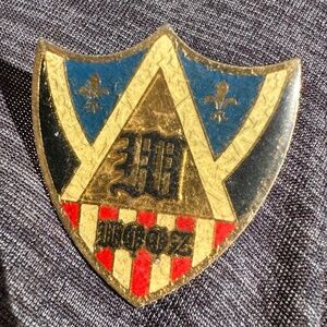 PIN Vintage Collectible Pin: W WOOZ Calligraphy Crest Shield Design